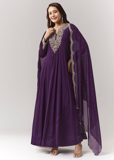 Purple Cut Dana Yoke Anarkali Set With Dupatta