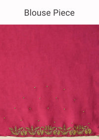 Fuchsia Pink Saree In Organza With Lehariya Print And Hand Embroidered Border With Beads And Sequins Work