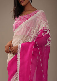 Cherry Pink Organza Saree With Beads And Cut Dana Embroiderey