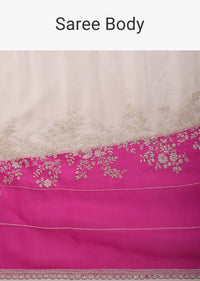 Cherry Pink Organza Saree With Beads And Cut Dana Embroiderey