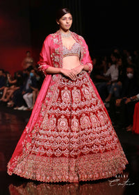 Persian Red Lehenga Choli With Mughal Hand Embroidered Kalis