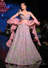 Frozen Mauve Lehenga In Velvet With Multi Colored Embroidered Floral Motifs, Fancy One Shoulder Design And Ruffle Dupatta