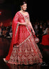 Persian Red Lehenga Choli In Velvet With Multi Colored Hand Embroidered Mughal Kalis And Floral Motifs