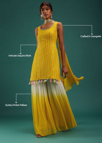 Yellow Ombre Kurti And Sharara Set In Georgette With Sequins Work