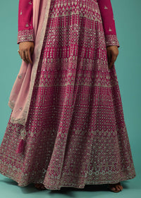 Rani Pink Georgette Anarkali Suit With Zari And Embroidered Jhaal
