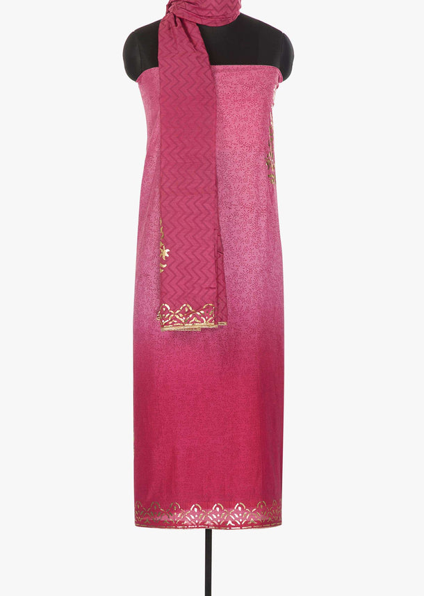 Shaded foil print pink unstitched cotton suit only on Kalki