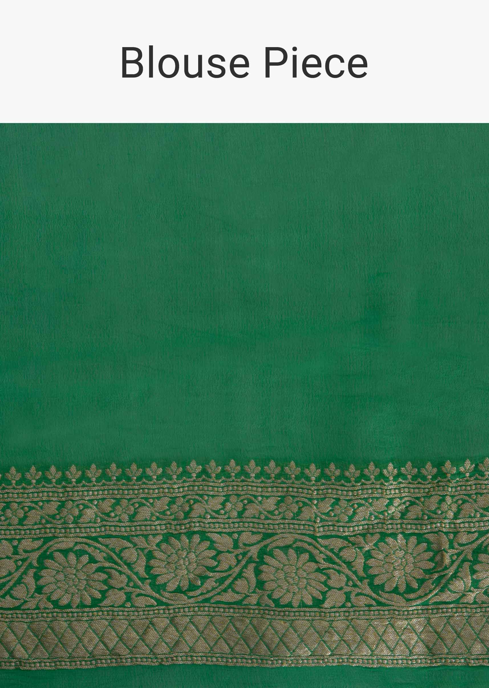 Shaded Green georgette saree with weaved work in stripes and floral butti