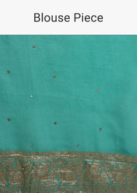 Sea Green And Turquoise Saree In Georgette With Woven Floral Jaal