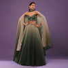 Deep Green Ombre And Gold Embroidered Lehenga Set With Sequins Embroidery