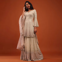 Shell Pink Embroidered Georgette Sharara Suit