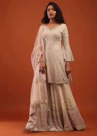 Shell Pink Embroidered Georgette Sharara Suit