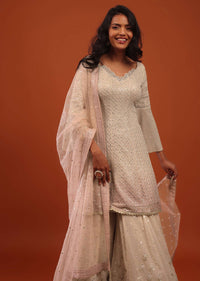Shell Pink Embroidered Georgette Sharara Suit