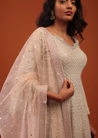Shell Pink Embroidered Georgette Sharara Suit