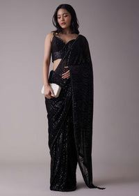 Shimmery Black Sequins Saree With An Embellished Border