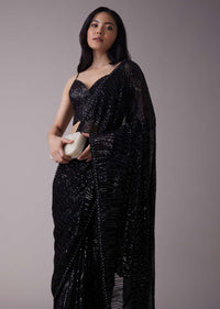 Shimmery Black Sequins Saree With An Embellished Border