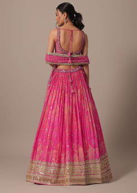 Pink Net Hand Embroidered Lehenga Set