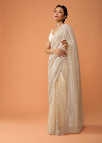Gold Beige Half And Half Saree In Organza With Cut Dana And Sequins Embroidery And Sequins Lycra Pallu