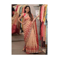 Beige And Red Saree With Ikkat Weaved Patola Pattern Online - Kalki Fashion