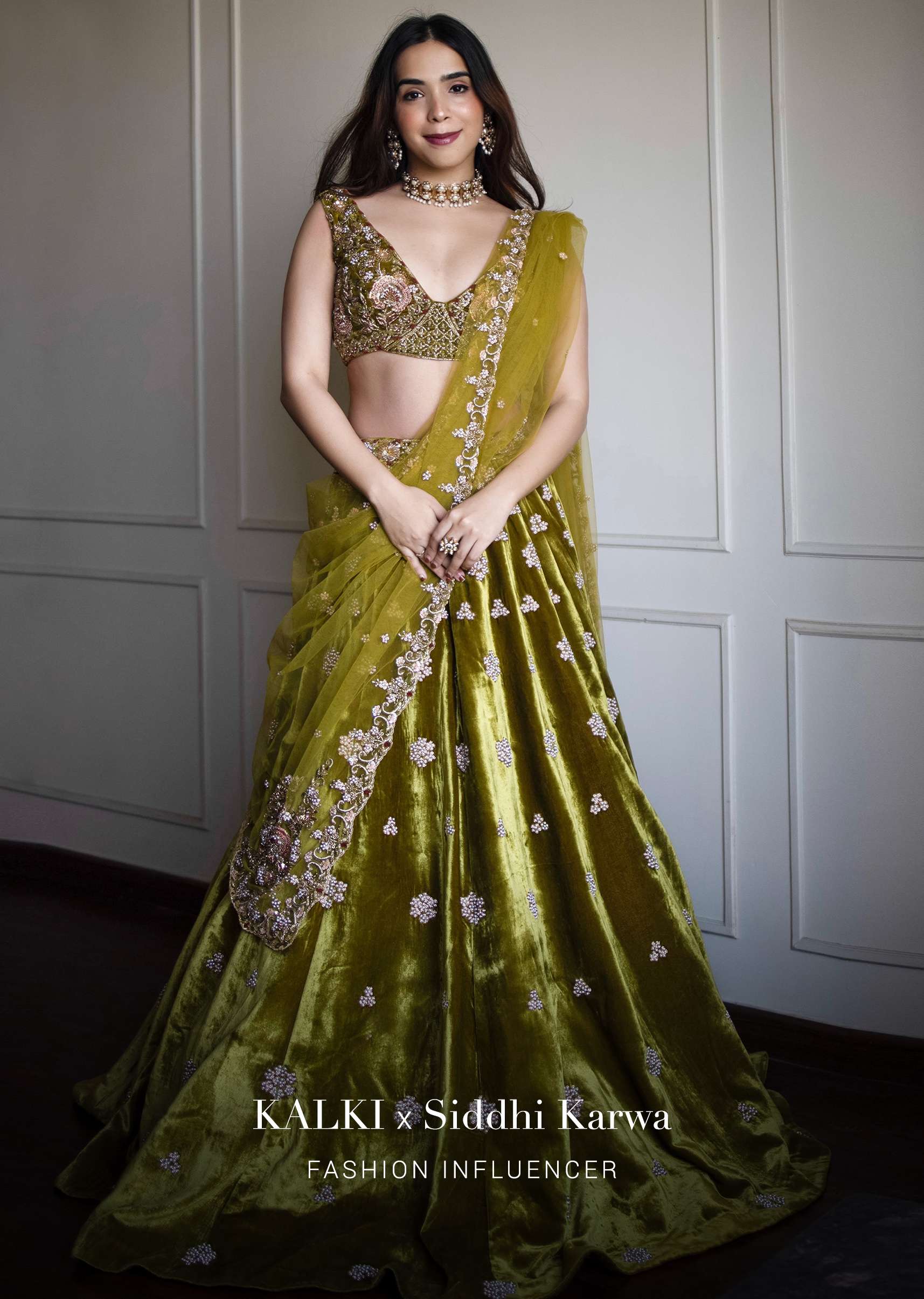 Moss Green Lehenga Choli With Multi Colored Hand Embroidered Floral Buttis