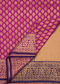 Silk saree in rani pink with gold pallav border only on Kalki