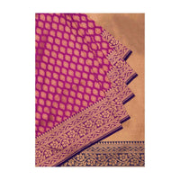Silk saree in rani pink with gold pallav border only on Kalki