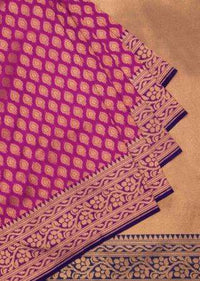 Silk saree in rani pink with gold pallav border only on Kalki