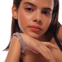 Silver Bangle With White Stones And Drop Tassels
