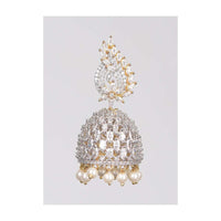 Silver And Gold Plated Jhumkas With Crystals And Dangling Pearls Online - Kalki Fashion