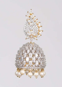 Silver And Gold Plated Jhumkas With Crystals And Dangling Pearls Online - Kalki Fashion