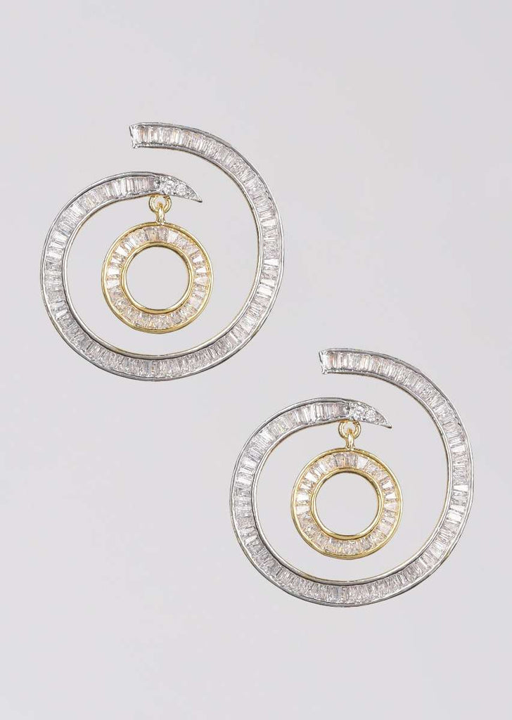 Silver And Gold Plated Studs In Spiral Motif With Dangler And Embellished With Bugle Beads Online - Kalki Fashion