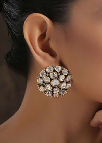 Silver And Gold Plated Studs With Polki And Small Cubic Zirconia Placed In A Round Design By Paisley Pop