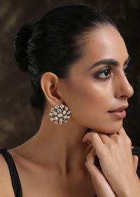 Silver And Gold Plated Studs With Polki And Small Cubic Zirconia Placed In A Round Design By Paisley Pop