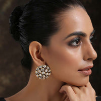 Silver And Gold Plated Studs With Polki And Small Cubic Zirconia Placed In A Round Design By Paisley Pop