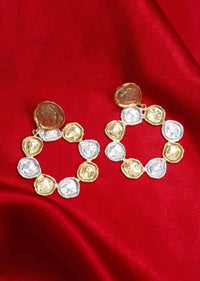 Silver And Gold Shade Flat Metal Coated Tribal Style Party Wear Earring Online - Kalki Fashion