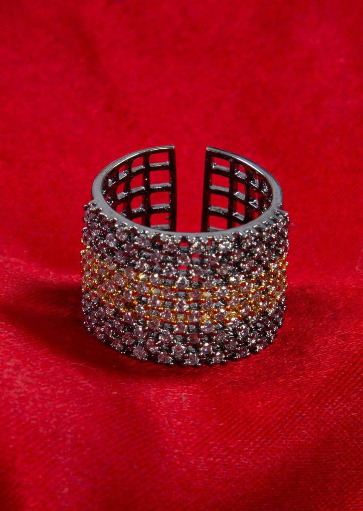 Silver and gold shaded ring with cut work only on kalki