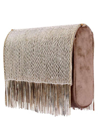 Silver Clutch In Suede With Chain Fringes Online - Kalki Fashion