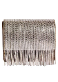 Silver Clutch In Suede With Chain Fringes Online - Kalki Fashion