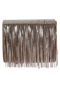 Silver Clutch In Suede With Chain Fringes Online - Kalki Fashion