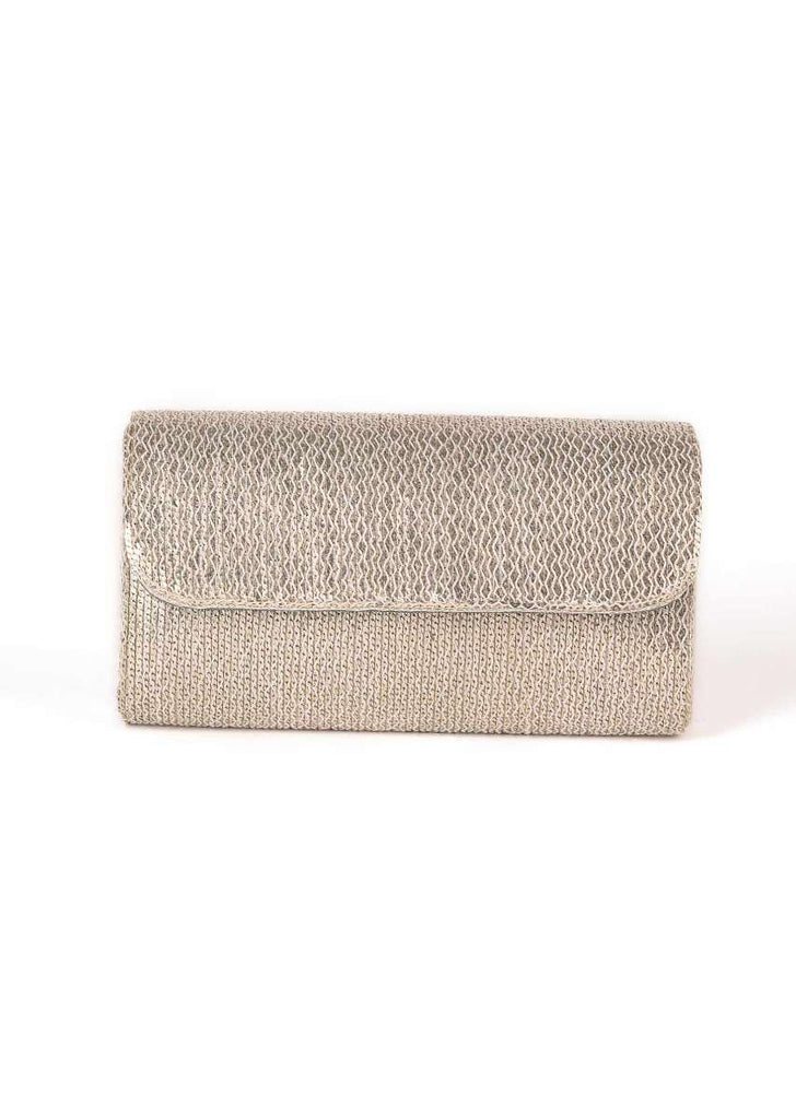 Silver Clutch With Chain And Thread Embellishment Online - Kalki Fashion