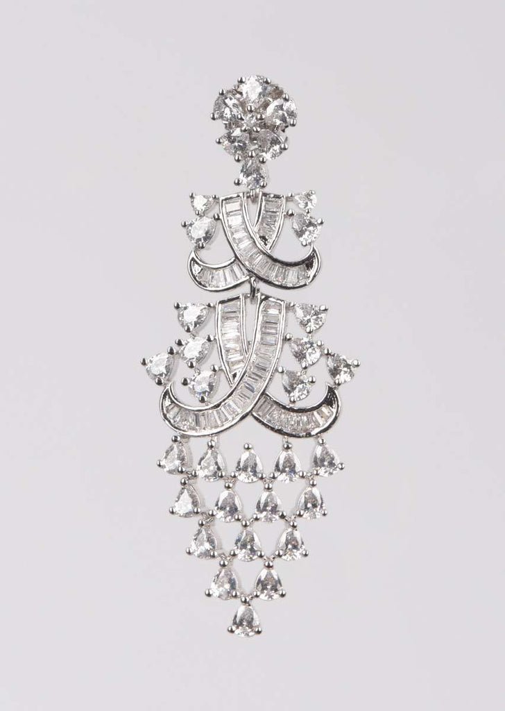 Silver Dangling Earrings Studded With Bugle Beads And Crystals Online - Kalki Fashion