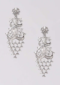 Silver Dangling Earrings Studded With Bugle Beads And Crystals Online - Kalki Fashion