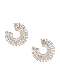 Silver Earrings In C Shape Adorned With Stones And Bugle Beads Online - Kalki Fashion