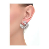 Silver Earrings In C Shape Adorned With Stones And Bugle Beads Online - Kalki Fashion