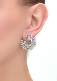 Silver Earrings In C Shape Adorned With Stones And Bugle Beads Online - Kalki Fashion