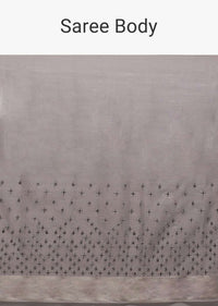 Silver Grey Saree In Zari Kota Silk With Kundan Work In Gradient Butti Pattern Online - Kalki Fashion