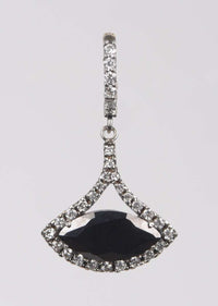 Silver Hoops With Stones And Dangling Black Crystal Online - Kalki Fashion