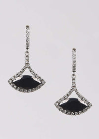 Silver Hoops With Stones And Dangling Black Crystal Online - Kalki Fashion