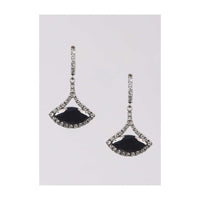 Silver Hoops With Stones And Dangling Black Crystal Online - Kalki Fashion