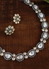 Silver Necklace Set With Victorian Inspired Polki And Cubic Zirconia Work Worthy Of A Fairytale By Paisley Pop