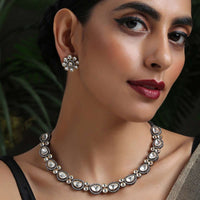 Silver Necklace Set With Victorian Inspired Polki And Cubic Zirconia Work Worthy Of A Fairytale By Paisley Pop